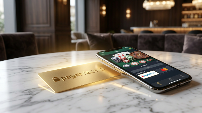 Złota karta Paysafecard i nowoczesny smartfon z aplikacją kasynową