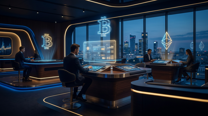 Nowoczesne kasyno kryptowalutowe z hologramami Bitcoina