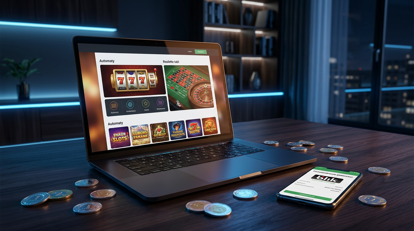 Nowoczesny interfejs legalnego kasyna online z elementami polskiej waluty i logiem BLIK