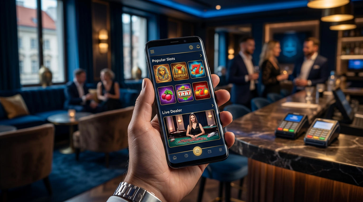 Nowoczesne kasyno online na smartfonie w luksusowym otoczeniu, ilustrujące ranking kasyn 2026.