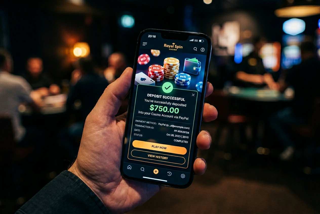 Interfejs płatności PayPal w kasynie online na smartfonie